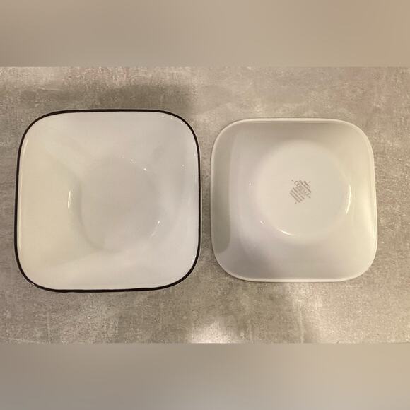 Corelle Square Cereal Soup Bowls (3) With Black Stripe Around Rim, Simple Lines. - Picture 1 of 1